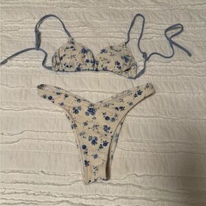 Hollister Blue and White Floral Bikini